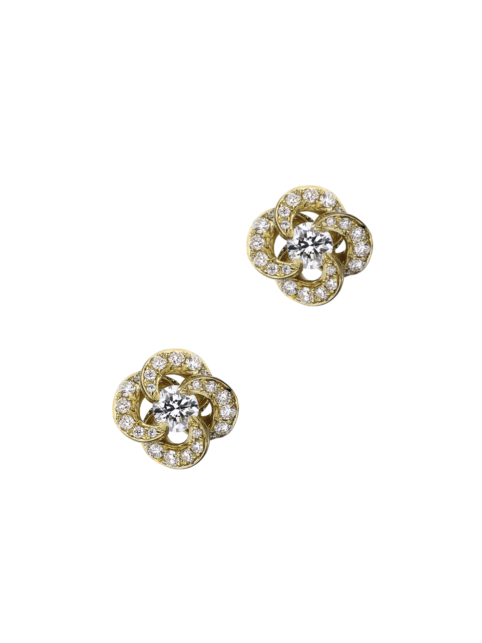 Entwined petal flower earrings - 18ct yellow gold & 0.10 diamond